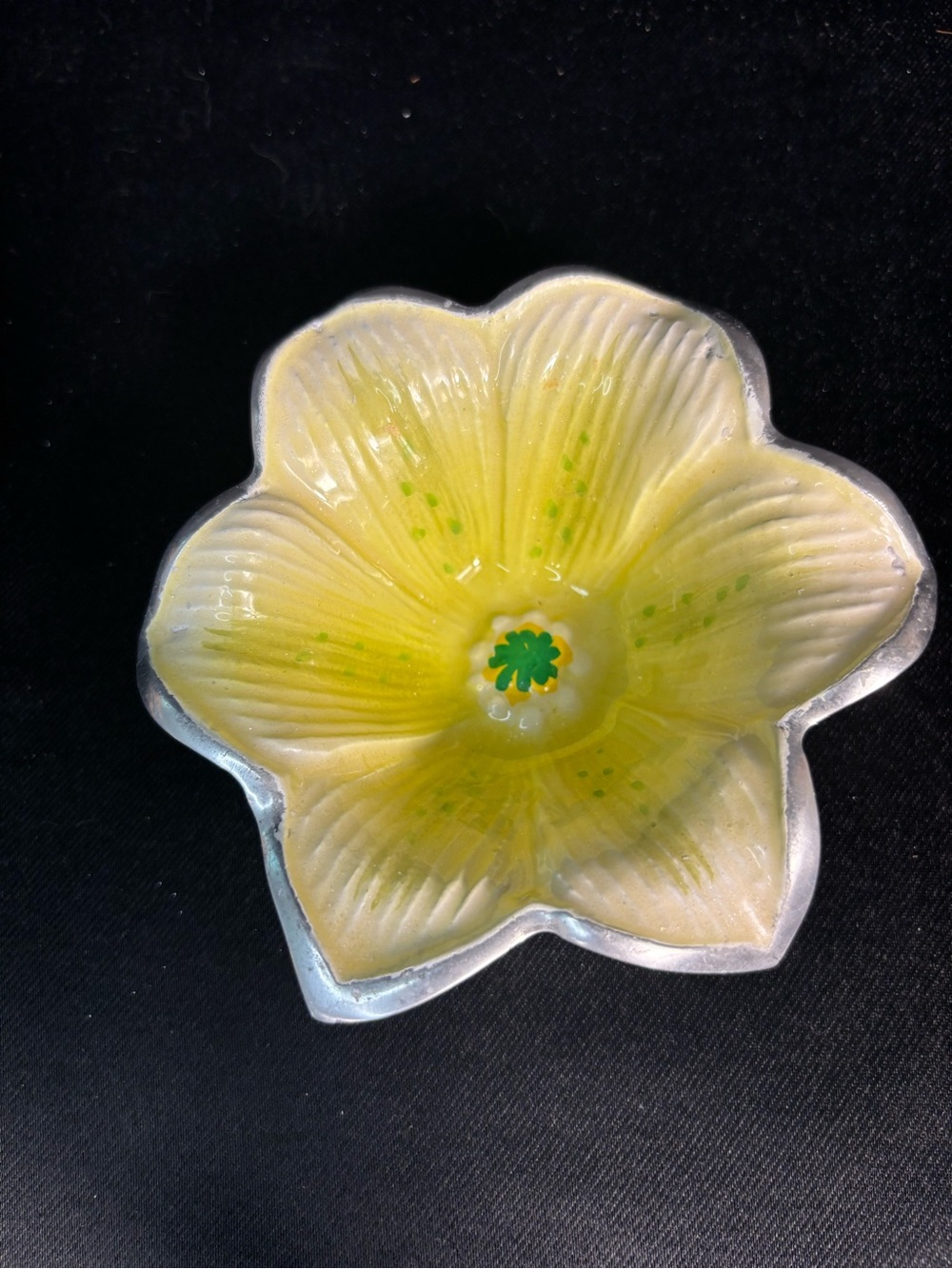 Julia Knight Signed Yellow Enamel LILY BOWL Sand Cast Aluminum 5" MINT